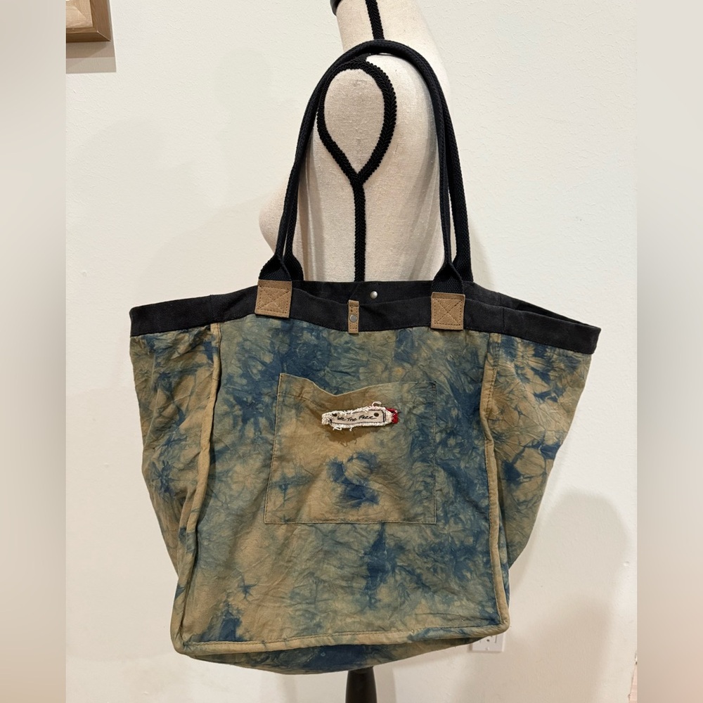 We The Free People Reversible Waxed Canvas Tote XL Boho Tie Dye Black